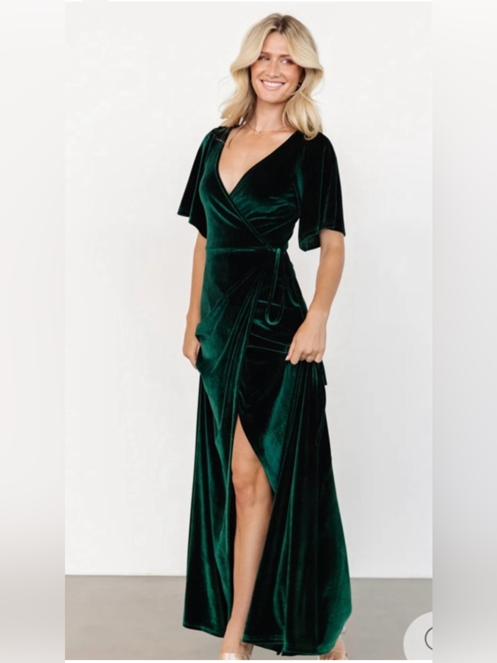 Baltic Born Emerald Green Velvet Wrap Maxi Dress Small